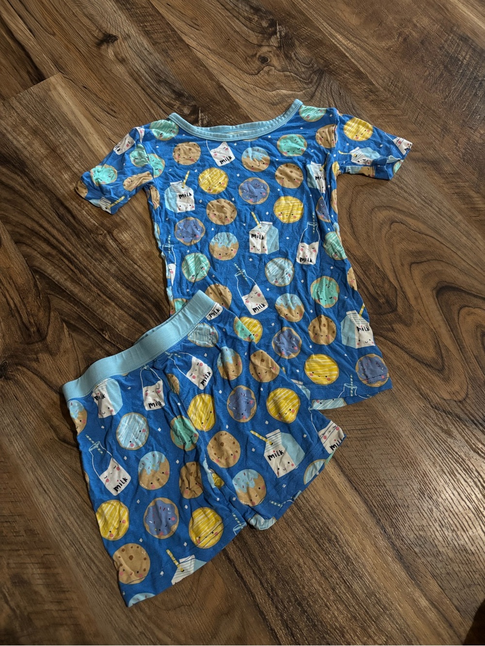 Little Sleepies Blue Short-Sleeve Pajama Set with Planet and Milk Print